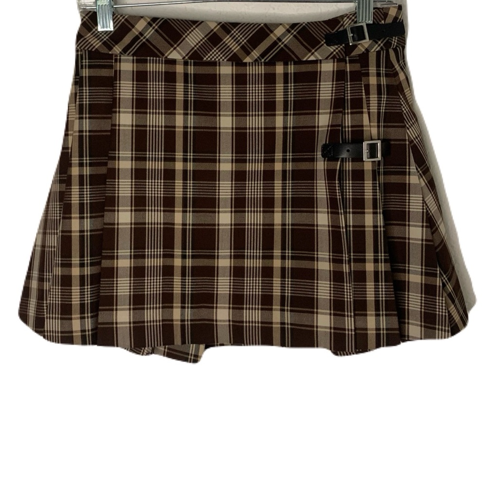 Aritzia Sunday Best Women’s 6 Multicolor Brown Plaid Mini Skirt Buckle Detail